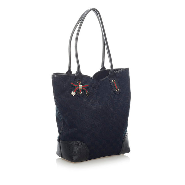 グッチ GGキャンバス シェリーライン トートバッグ 181779 ブラック キャンバス レザー レディース GUCCI 【中古】