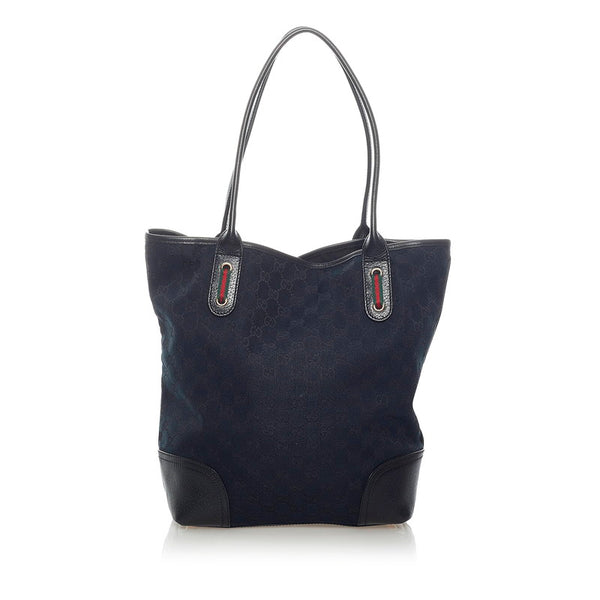 グッチ GGキャンバス シェリーライン トートバッグ 181779 ブラック キャンバス レザー レディース GUCCI 【中古】