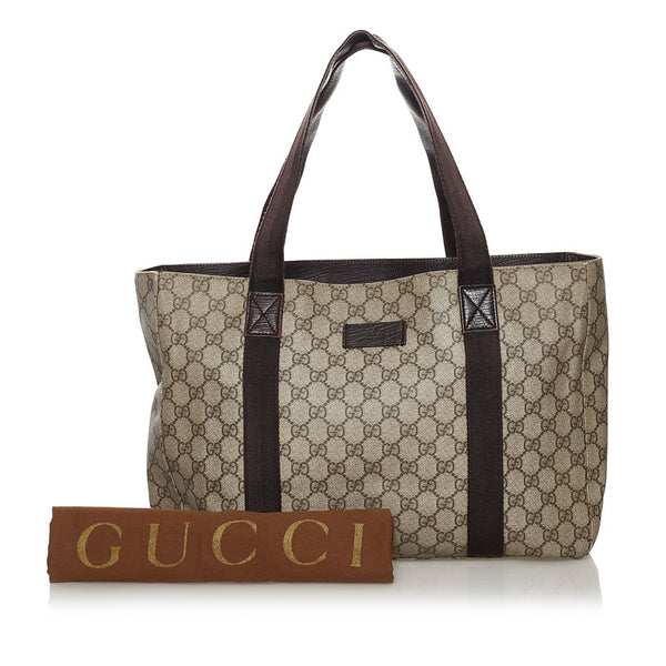 グッチ GGスプリーム トートバッグ 141624 ベージュ ブラウン PVC レザー レディース GUCCI 【中古】