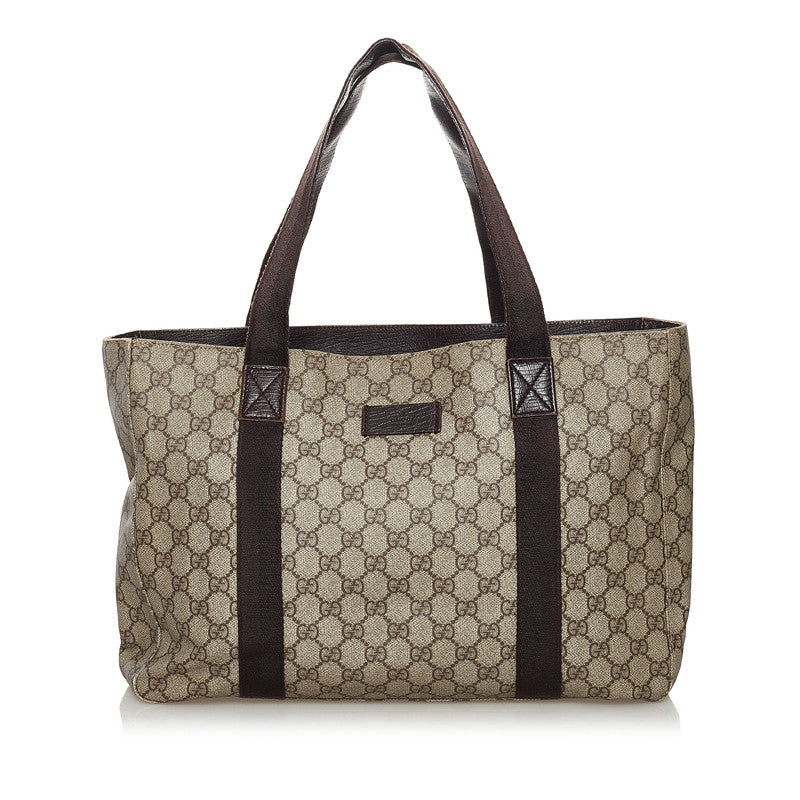 グッチ GGスプリーム トートバッグ 141624 ベージュ ブラウン PVC レザー レディース GUCCI 【中古】