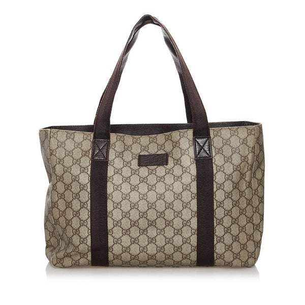 グッチ GGスプリーム トートバッグ 141624 ベージュ ブラウン PVC レザー レディース GUCCI 【中古】