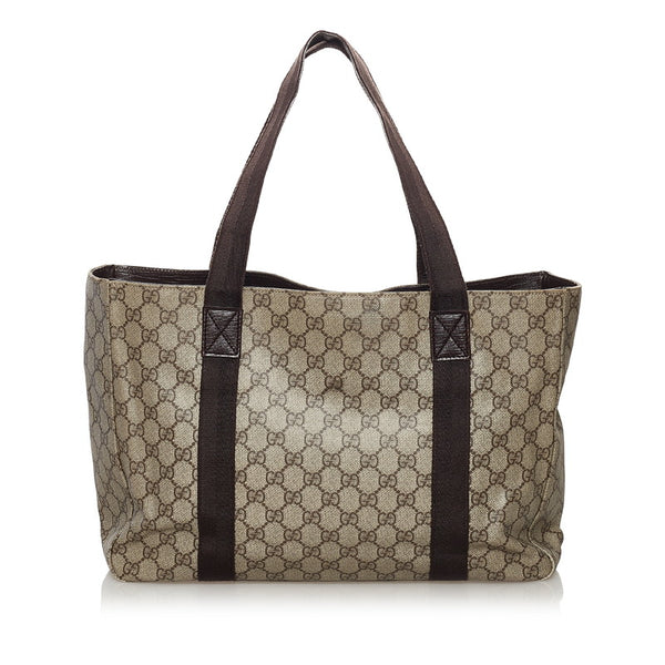 グッチ GGスプリーム トートバッグ 141624 ベージュ ブラウン PVC レザー レディース GUCCI 【中古】