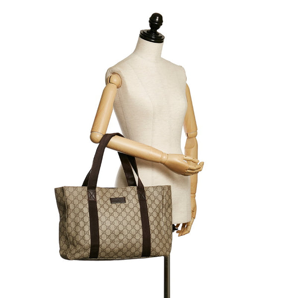 グッチ GGスプリーム トートバッグ 141624 ベージュ ブラウン PVC レザー レディース GUCCI 【中古】
