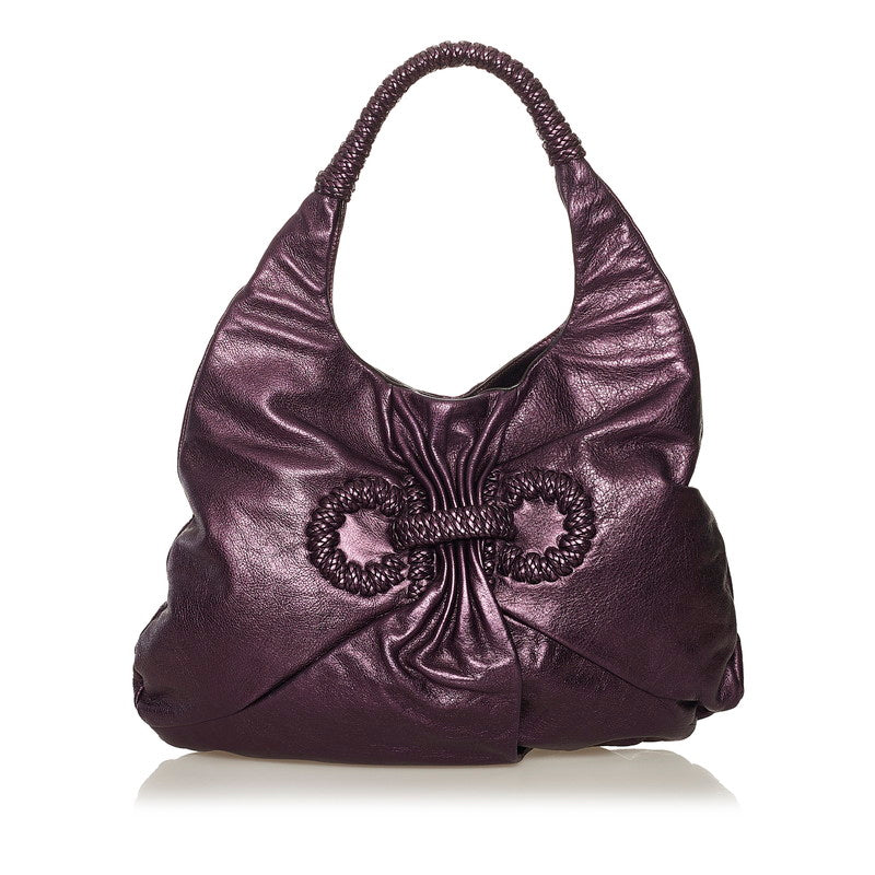 サルヴァトーレフェラガモ ガンチーニ ワンショルダー EZ-21 B292 メタリック パープル レザー レディース Salvatore Ferragamo 【中古】