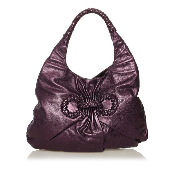 サルヴァトーレフェラガモ ガンチーニ ワンショルダー EZ-21 B292 メタリック パープル レザー レディース Salvatore Ferragamo 【中古】