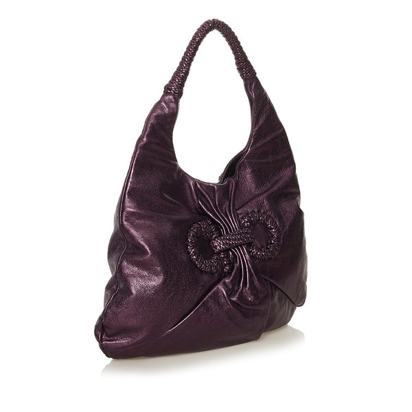 サルヴァトーレフェラガモ ガンチーニ ワンショルダー EZ-21 B292 メタリック パープル レザー レディース Salvatore Ferragamo 【中古】