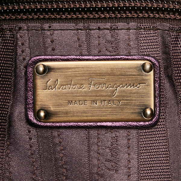 サルヴァトーレフェラガモ ガンチーニ ワンショルダー EZ-21 B292 メタリック パープル レザー レディース Salvatore Ferragamo 【中古】