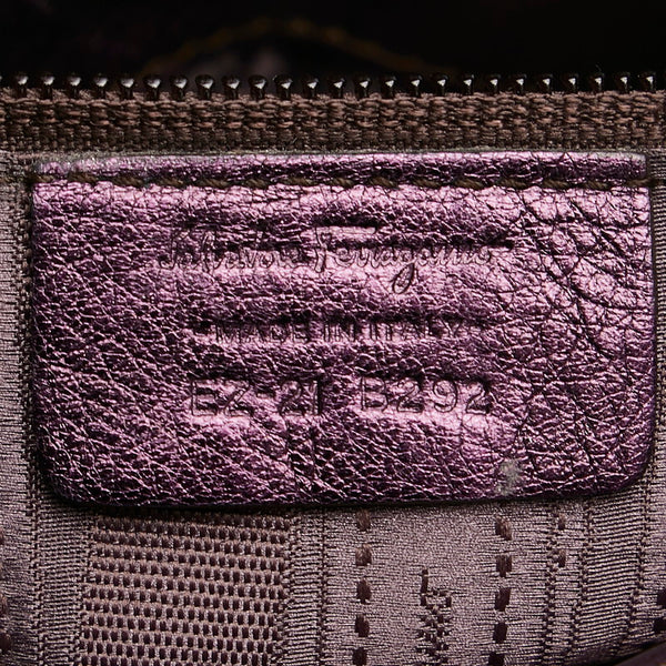 サルヴァトーレフェラガモ ガンチーニ ワンショルダー EZ-21 B292 メタリック パープル レザー レディース Salvatore Ferragamo 【中古】