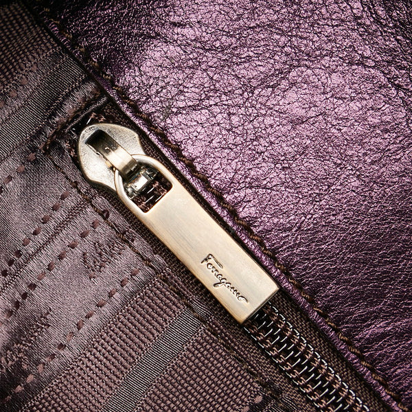 サルヴァトーレフェラガモ ガンチーニ ワンショルダー EZ-21 B292 メタリック パープル レザー レディース Salvatore Ferragamo 【中古】