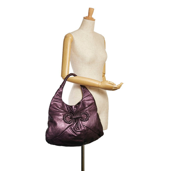 サルヴァトーレフェラガモ ガンチーニ ワンショルダー EZ-21 B292 メタリック パープル レザー レディース Salvatore Ferragamo 【中古】