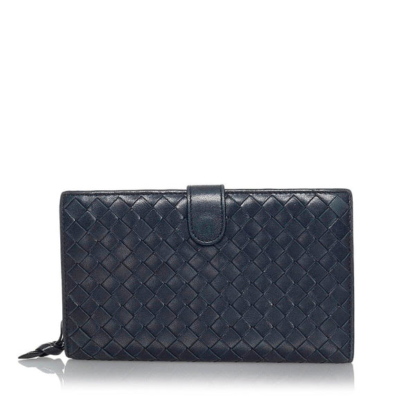 ボッテガヴェネタ イントレチャート 二つ折り財布 長財布 ミディアム ブラック レザー メンズ BOTTEGAVENETA 【中古】