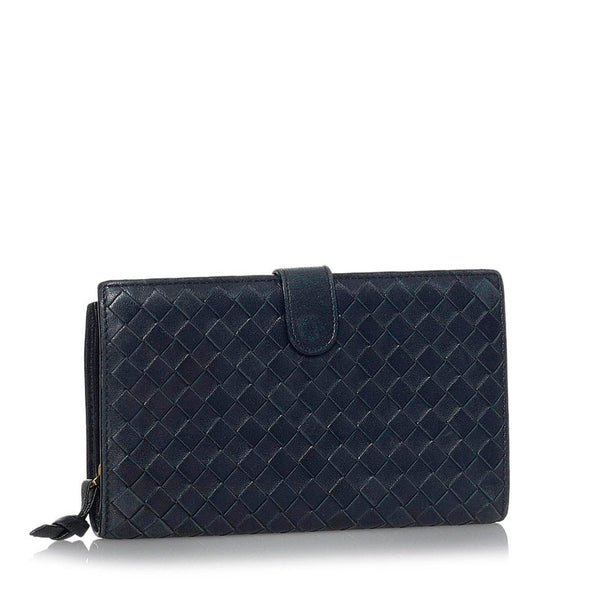 ボッテガヴェネタ イントレチャート 二つ折り財布 長財布 ミディアム ブラック レザー メンズ BOTTEGAVENETA 【中古】