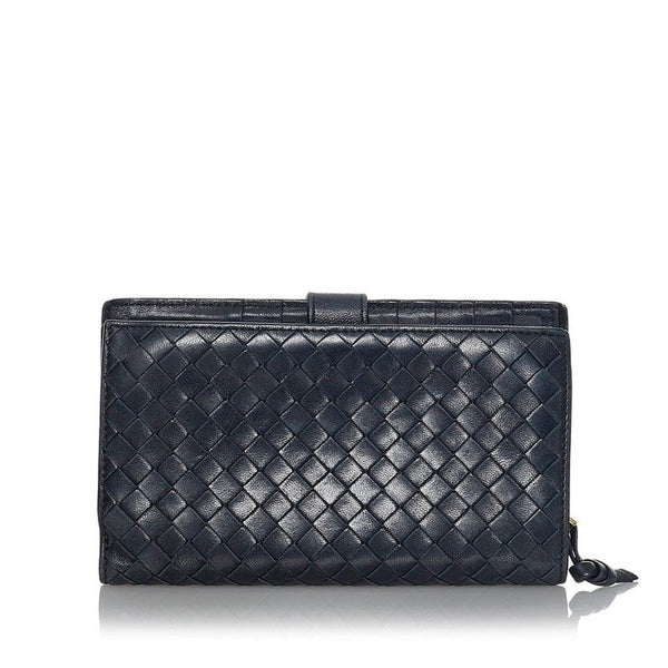 ボッテガヴェネタ イントレチャート 二つ折り財布 長財布 ミディアム ブラック レザー メンズ BOTTEGAVENETA 【中古】