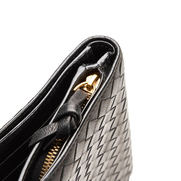 ボッテガヴェネタ イントレチャート 二つ折り財布 長財布 ミディアム ブラック レザー メンズ BOTTEGAVENETA 【中古】