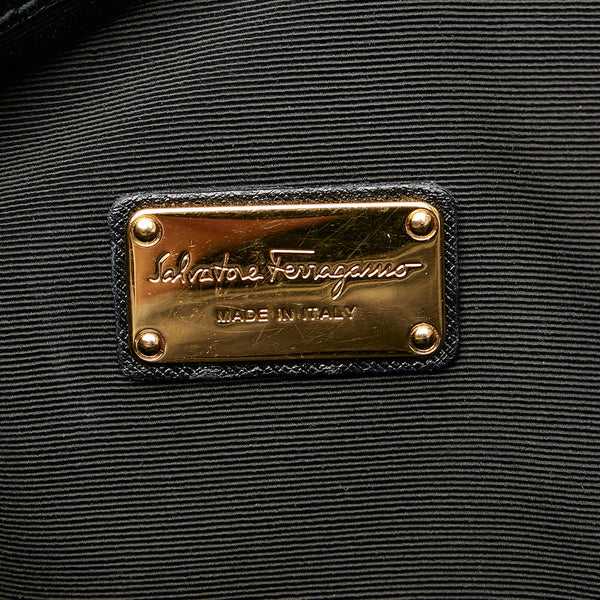 サルヴァトーレフェラガモ ガンチーニ ハンドバッグ GG-21 E164 ブラック ナイロン レザー レディース Salvatore Ferragamo 【中古】