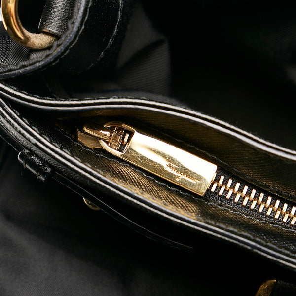 サルヴァトーレフェラガモ ガンチーニ ハンドバッグ GG-21 E164 ブラック ナイロン レザー レディース Salvatore Ferragamo 【中古】