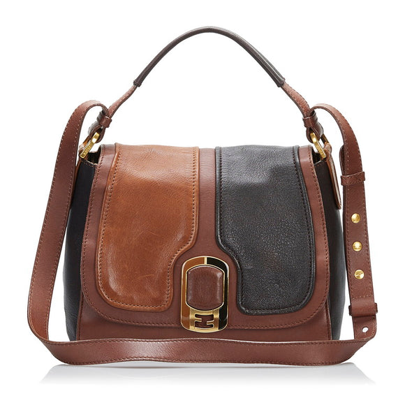 フェンディ アンナ バイカラー ハンドバッグ ショルダーバッグ 2WAY 8BT188 ブラウン レザー レディース FENDI 【中古】