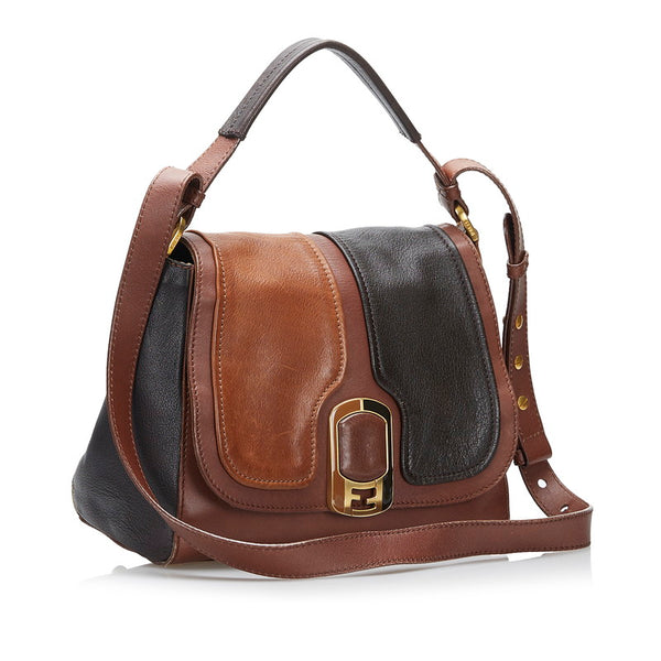 フェンディ アンナ バイカラー ハンドバッグ ショルダーバッグ 2WAY 8BT188 ブラウン レザー レディース FENDI 【中古】