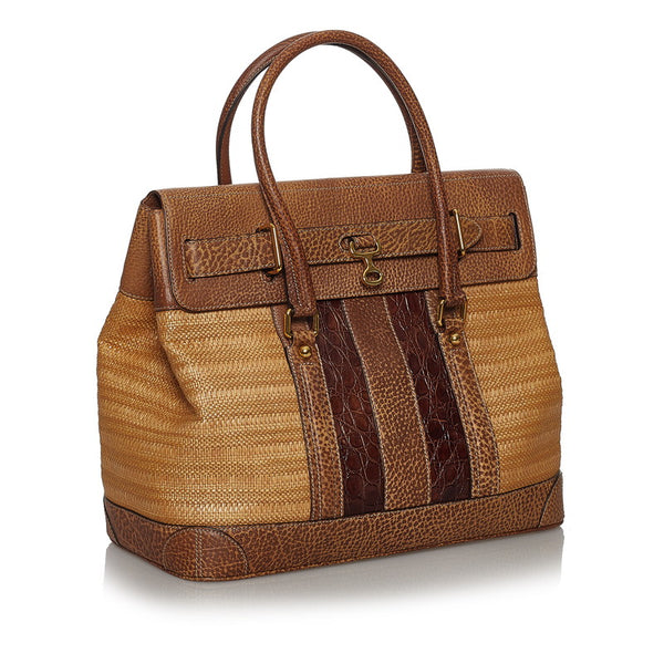 グッチ トートバッグ 223941 ブラウン ベージュ レザー ストロー レディース GUCCI 【中古】