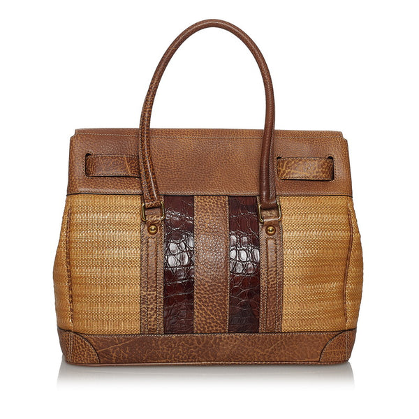 グッチ トートバッグ 223941 ブラウン ベージュ レザー ストロー レディース GUCCI 【中古】