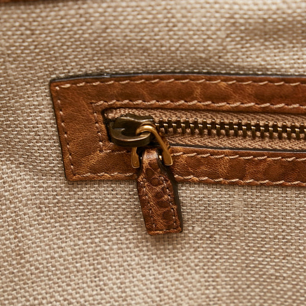 グッチ トートバッグ 223941 ブラウン ベージュ レザー ストロー レディース GUCCI 【中古】