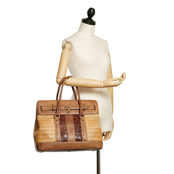 グッチ トートバッグ 223941 ブラウン ベージュ レザー ストロー レディース GUCCI 【中古】