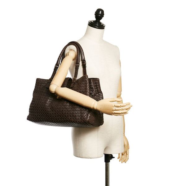 ボッテガヴェネタ イントレチャート 171265 ブラウン レザー トートバッグ レディース BOTTEGAVENETA 【中古】