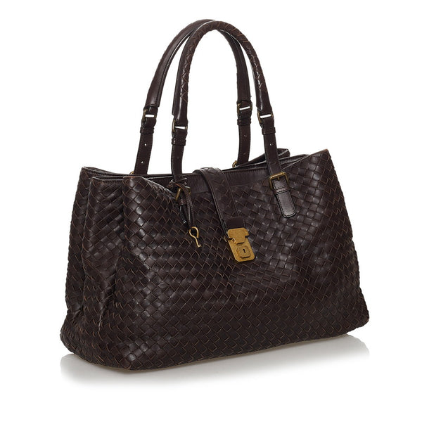ボッテガヴェネタ イントレチャート 171265 ブラウン レザー トートバッグ レディース BOTTEGAVENETA 【中古】
