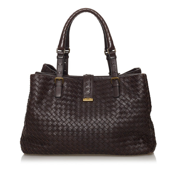 ボッテガヴェネタ イントレチャート 171265 ブラウン レザー トートバッグ レディース BOTTEGAVENETA 【中古】
