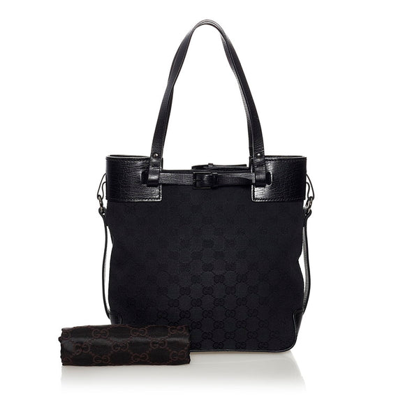 グッチ GGキャンバス トートバッグ 107757 ブラック キャンバス レザー レディース GUCCI 【中古】