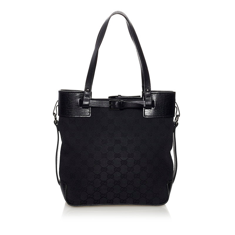 グッチ GGキャンバス トートバッグ 107757 ブラック キャンバス レザー レディース GUCCI 【中古】