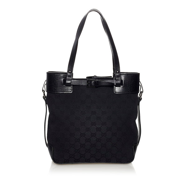 グッチ GGキャンバス トートバッグ 107757 ブラック キャンバス レザー レディース GUCCI 【中古】