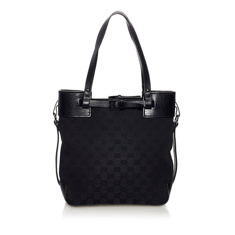 グッチ GGキャンバス トートバッグ 107757 ブラック キャンバス レザー レディース GUCCI 【中古】