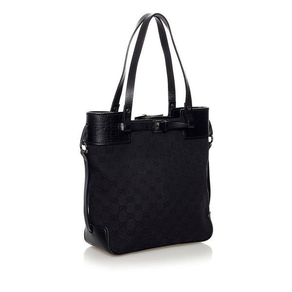 グッチ GGキャンバス トートバッグ 107757 ブラック キャンバス レザー レディース GUCCI 【中古】