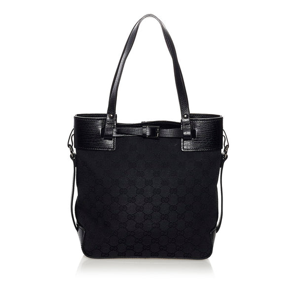 グッチ GGキャンバス トートバッグ 107757 ブラック キャンバス レザー レディース GUCCI 【中古】