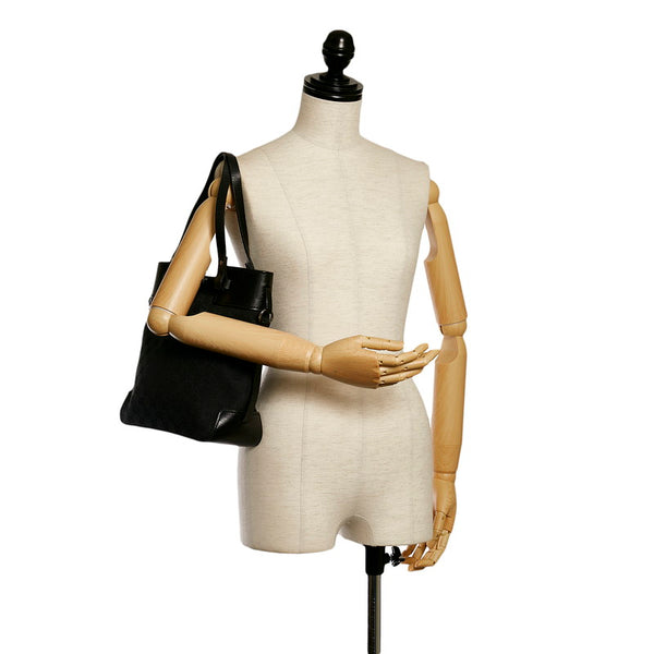 グッチ GGキャンバス トートバッグ 107757 ブラック キャンバス レザー レディース GUCCI 【中古】