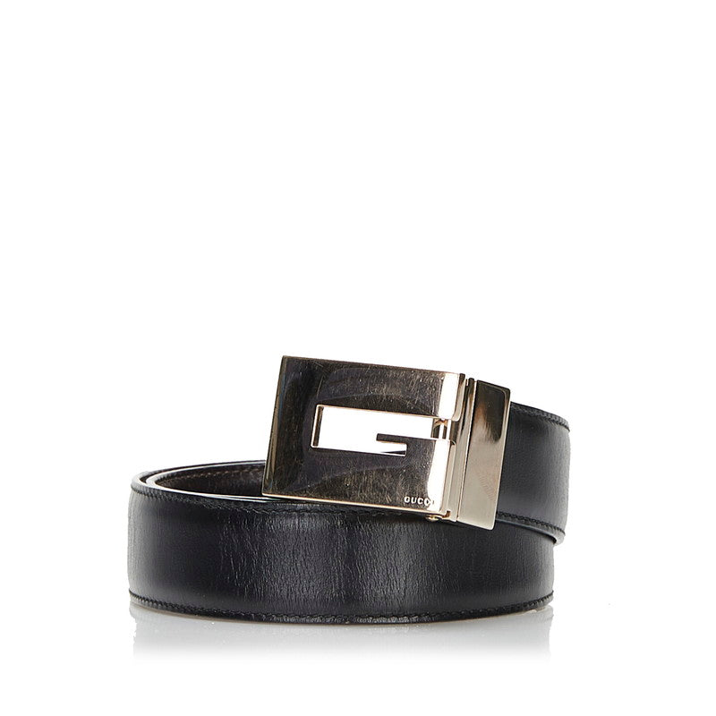 グッチ Gバックル リバーシブル ベルト 036 1192 1373 ブラック ブラウン レザー メッキ メンズ GUCCI 【中古】
