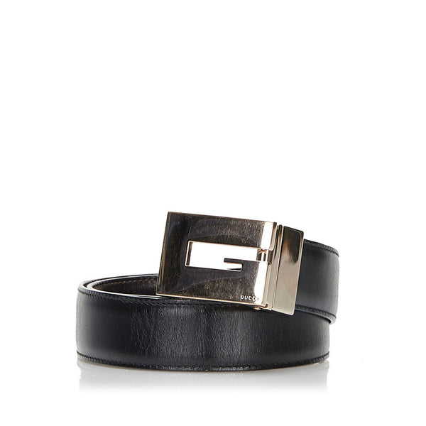 グッチ Gバックル リバーシブル ベルト 036 1192 1373 ブラック ブラウン レザー メッキ メンズ GUCCI 【中古】