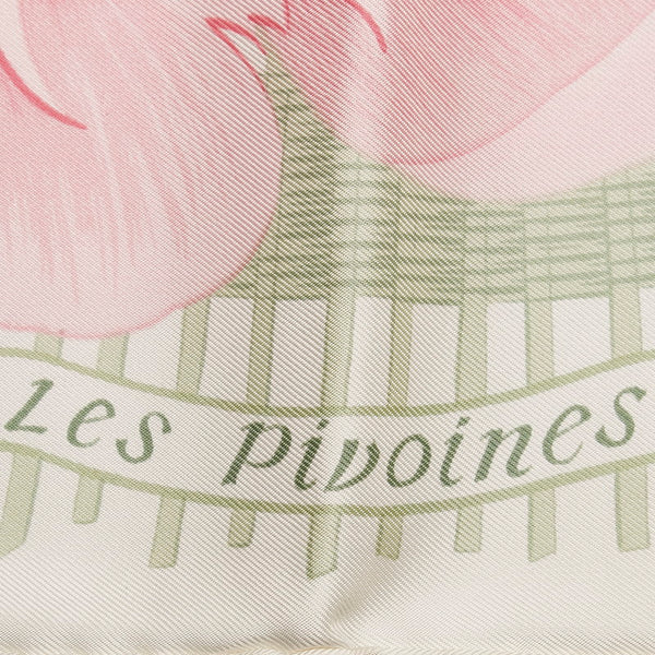 エルメス カレ90 Les pivoines 芍薬 スカーフ ピンク ホワイト グリーン シルク レディース HERMES 【中古】