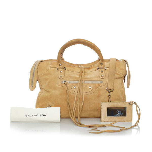 バレンシアガ シティ ベージュ スウェード ハンドバッグ ショルダーバッグ 2WAY レディース BALENCIAGA 【中古】