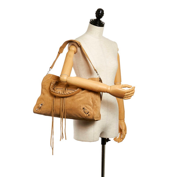バレンシアガ シティ ベージュ スウェード ハンドバッグ ショルダーバッグ 2WAY レディース BALENCIAGA 【中古】
