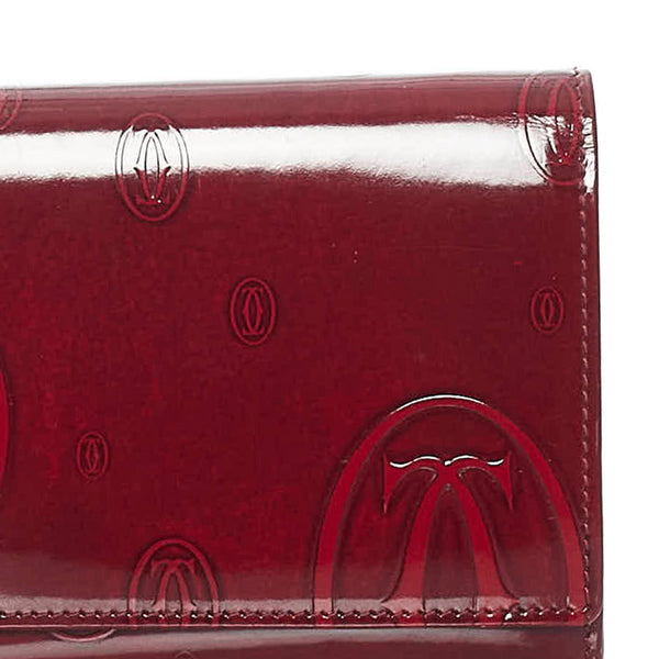カルティエ ハッピーバースディ 長財布 ボルドー エナメル レディース CARTIER 【中古】