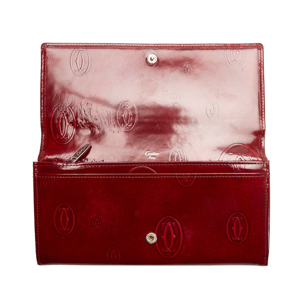 カルティエ ハッピーバースディ 長財布 ボルドー エナメル レディース CARTIER 【中古】