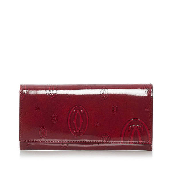 カルティエ ハッピーバースディ 長財布 ボルドー エナメル レディース CARTIER 【中古】