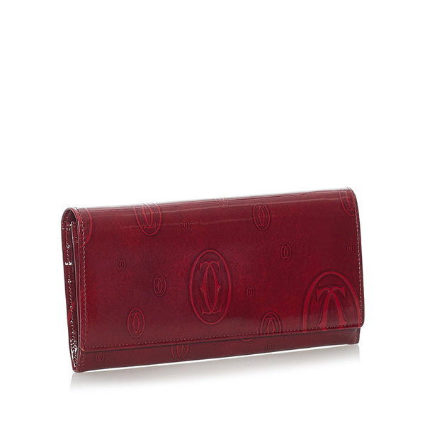 カルティエ ハッピーバースディ 長財布 ボルドー エナメル レディース CARTIER 【中古】