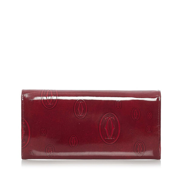 カルティエ ハッピーバースディ 長財布 ボルドー エナメル レディース CARTIER 【中古】