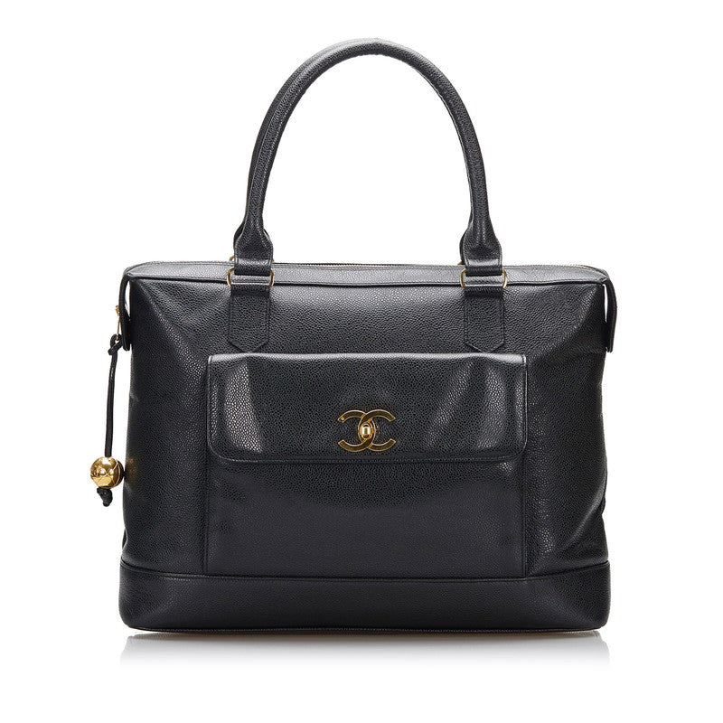 シャネル ココマーク ココボール ゴールド金具 トートバッグ ショルダーバッグ ブラック キャビアスキン レディース CHANEL 【中古】