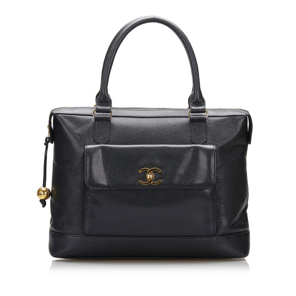 シャネル ココマーク ココボール ゴールド金具 トートバッグ ショルダーバッグ ブラック キャビアスキン レディース CHANEL 【中古】