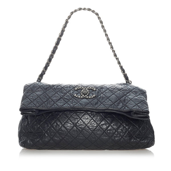 シャネル マトラッセ ココマーク チェーンショルダーバッグ ブラック レザー レディース CHANEL 【中古】