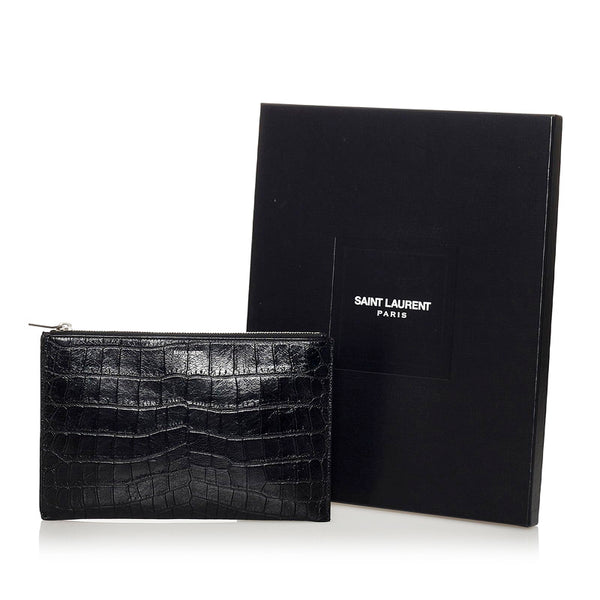 サンローラン クロコ型押し クラッチバッグ ブラック レザー メンズ SAINT LAURENT 【中古】